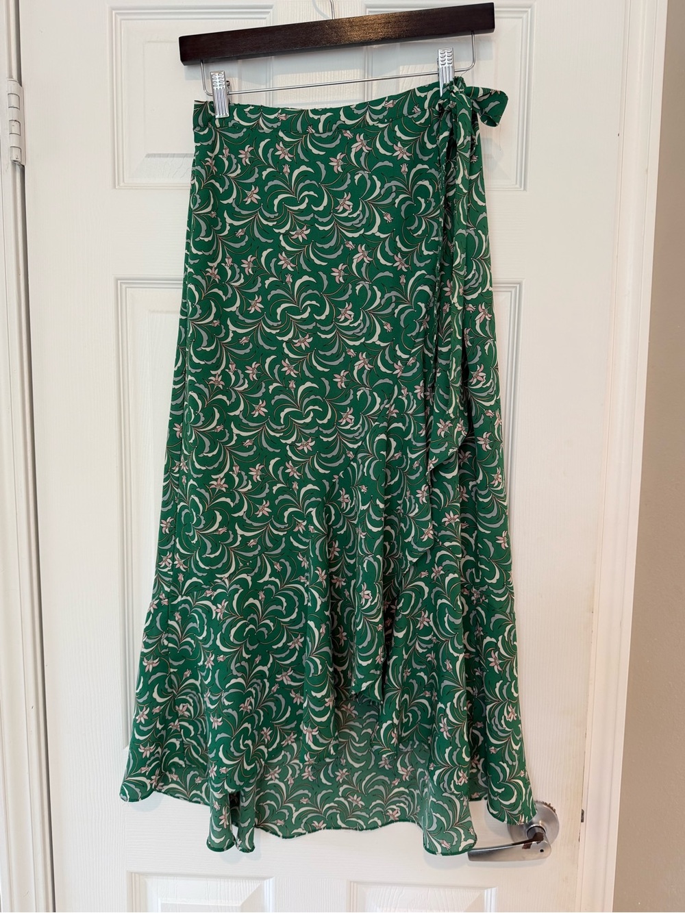 Max Studio Green Floral Wrap Skirt with Pink Accents